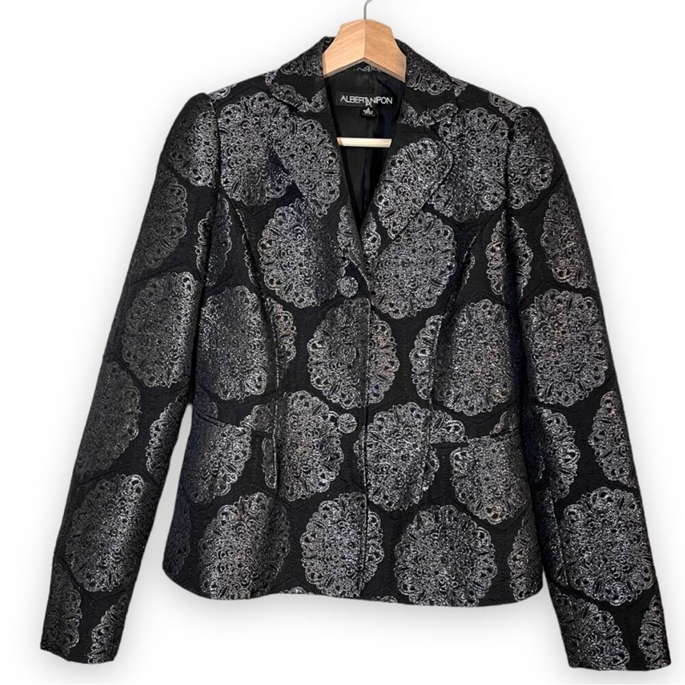 Albert Nipon Vintage Metallic Print Three Button … - image 1